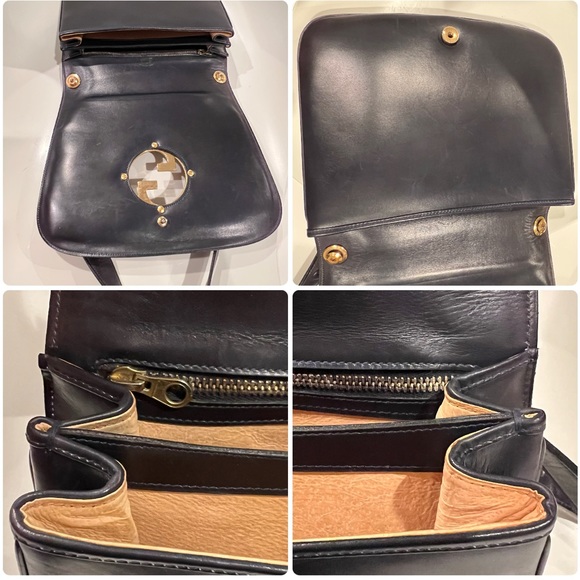 Gucci 1970s navy blue Blondie gold interlocking GG shoulder bag 2-ways accordion - Picture 16 of 16
